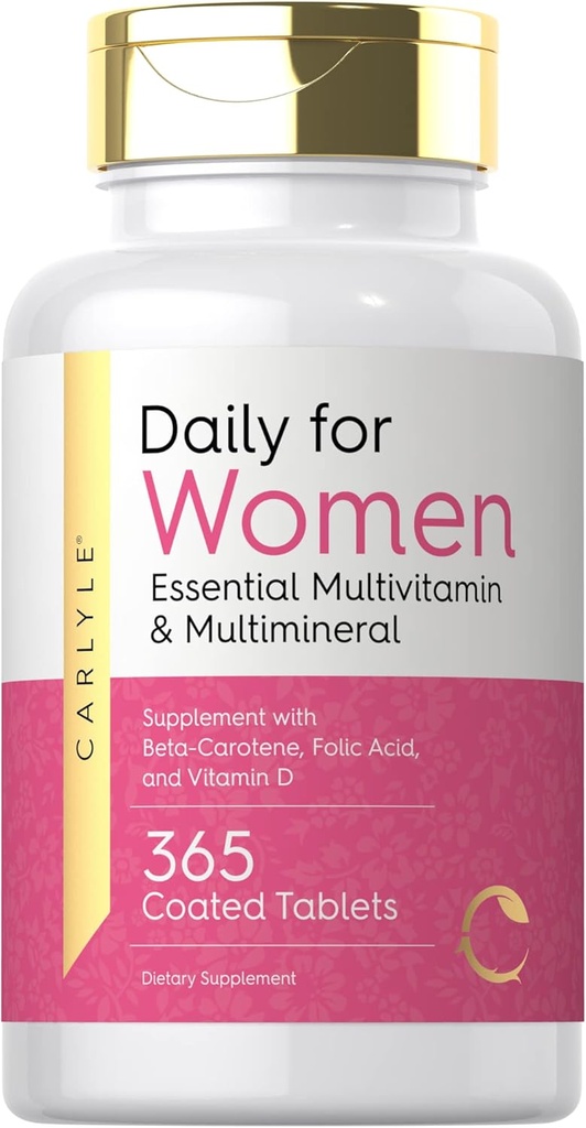 Carlyle Women 's Daily Multivitamin og Multimineral Supplement: 124; 365 tabletter: 124; Beta- Caroten, folinsyre og D-vitamin: 124; Non- GMO, Gluten Free Pills