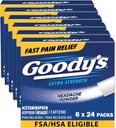 Goody 's Heache Powder Extra Strength Pain Relief, Triple Action Heache Relief med Aspirin, Acetaminophen & Koffein, 24 Greve, Pakke med 6