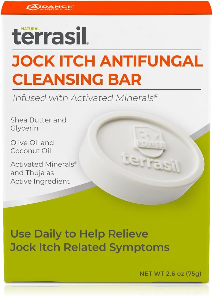 terrasil Antifungal Jock Itch Sæbe til mænd, Hurtig Relief & Behandling fra Burning, Itchy Skin, All- Natural Fugtgivende Ingredienser, Dermatolog Testet, 75g Bar