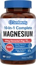 Magnesiumkompleks, 10- in-1 Formel, 420mg Elemental Mag Per Servering, Magnesiumglycinat, Malat, Citrat, Høj Absorption, Bone & Afslapning, 90 Caps