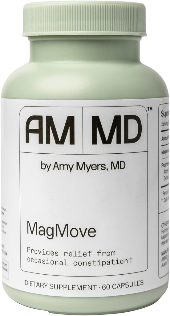 Amy Myers MD MagMove - understøtter sunde tarmbevægelser - Magnesium supplement til Gut Motilitet - med ACV, Artiskoke & Ingefær - 60 kapsler (30 Servere)