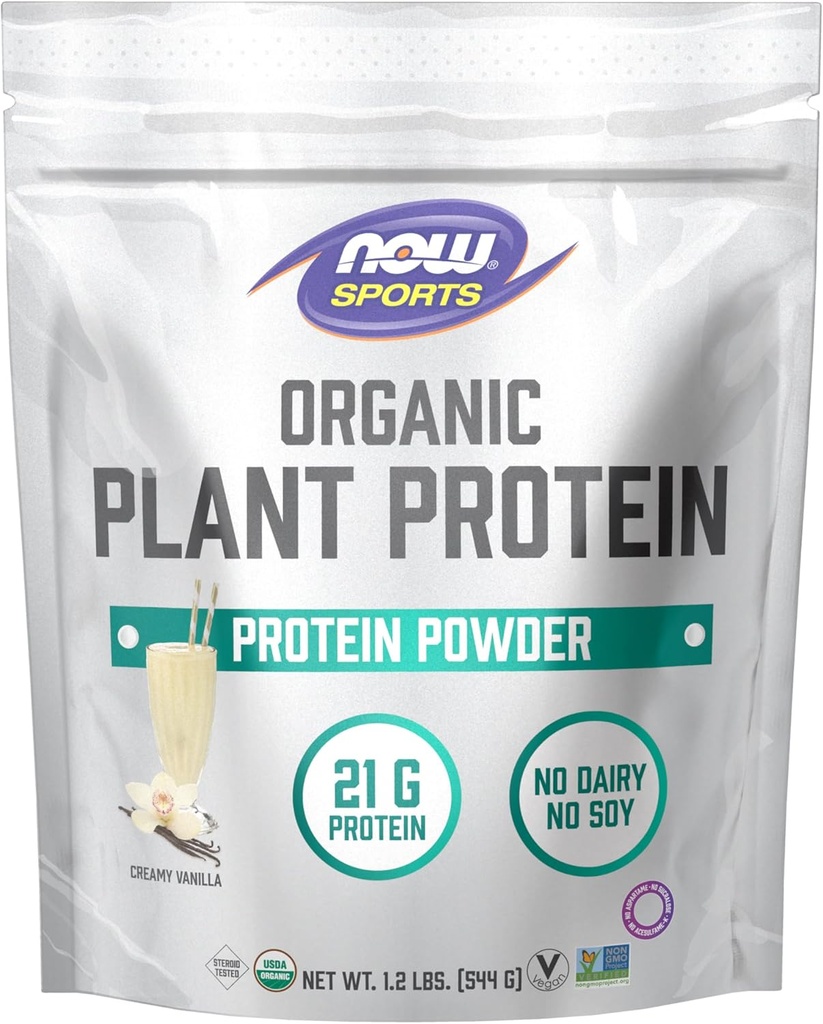 NOW Sport Organic Plant Protein, Vanilla Flavor, Vegan Powder, 1 LB.