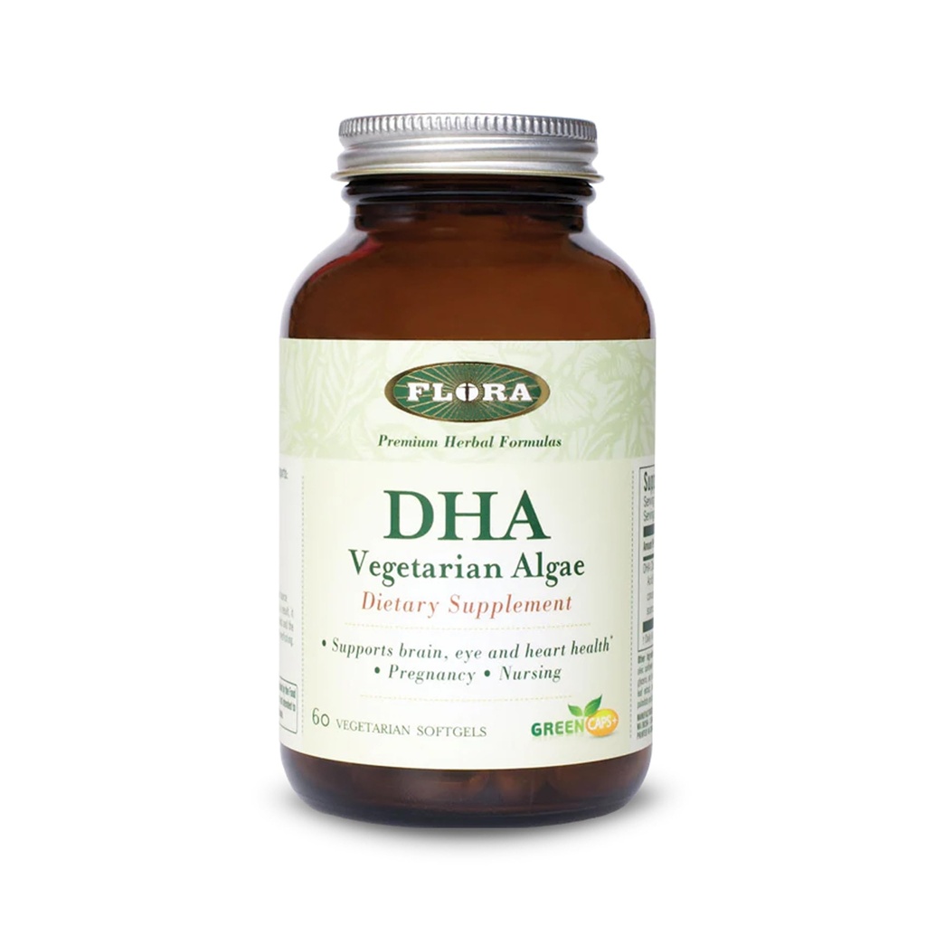 Flora - DHA Vegetar Algae GreenCaps Plus - Brain & Heart Health - Aids Samlet sundhed under graviditet - For Brain & Nervesystemet - Giver Omega-3 - Vegan & Sustainable - 60 Vegetar Softgels