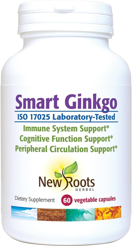NY ROOTS HERBAL Smart Ginkgo supplement, 60 vegetabilske kapsler, immunsystem & kognitiv support