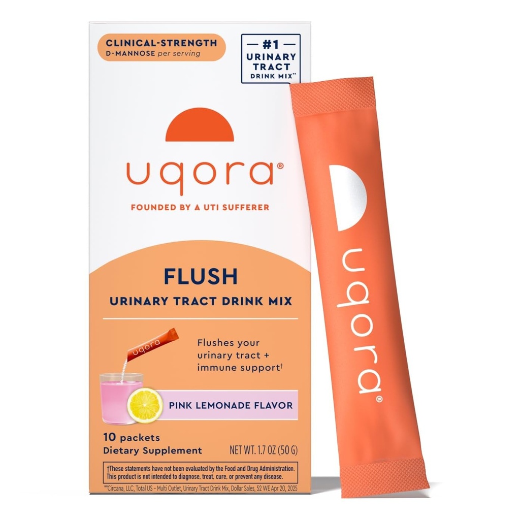 Uqora Flush - Vandladning * med D- Mannose, C-vitamin, B6-vitamin, kalium, Magnesium & Calcium - Glutenfri & Vegan - Pink Lemonade Flavor - 10 Pakninger (1 pakke)