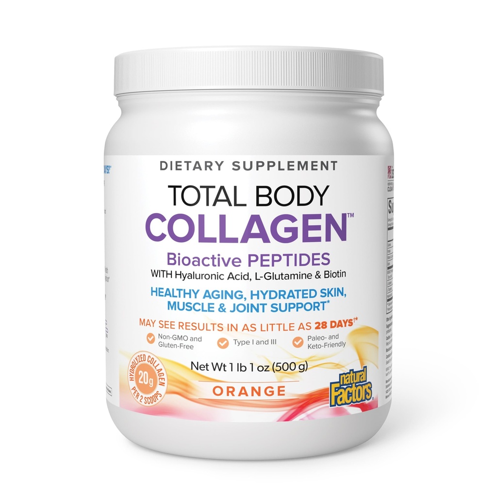Natural Factors, Total Body Collagen, Bioactive Peptides Powder for Healthy Skin, Hair & Joints, Orange