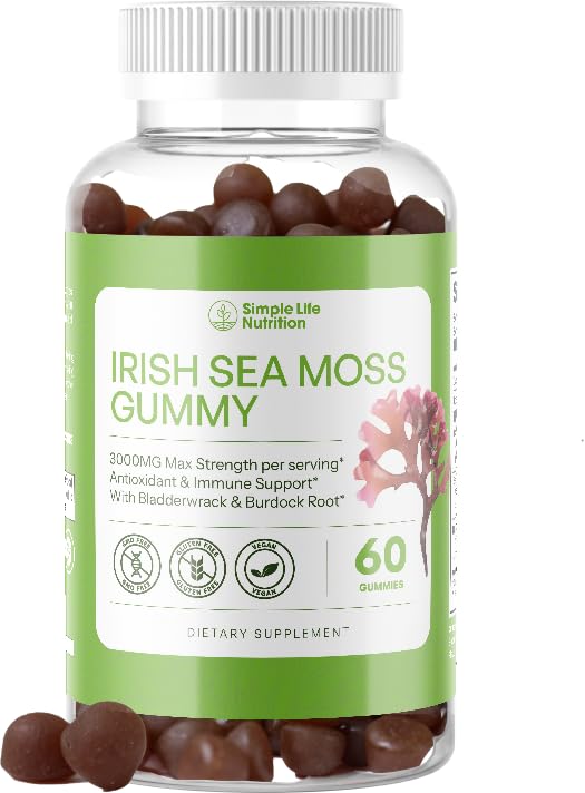 Organic Irish Sea Moss Gummies - Burdock Root og Bladerwrack Natural Blend - Immunsystemet Gut Cleanse & Thyroid supplement - Hud og negle sundhed - 60CT