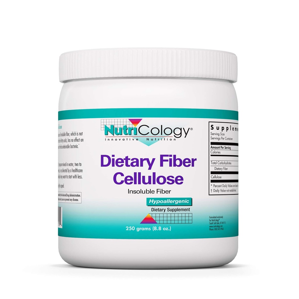 Nutricology Dietary Fiber Powder - 2000mg Uopløseligt Fiber Supplement, Mikrokrystallinsk Cellulose Powder, Pulveriseret Cellulose, ikke- Fermentable, Hypoallergen - 8,8 Oz