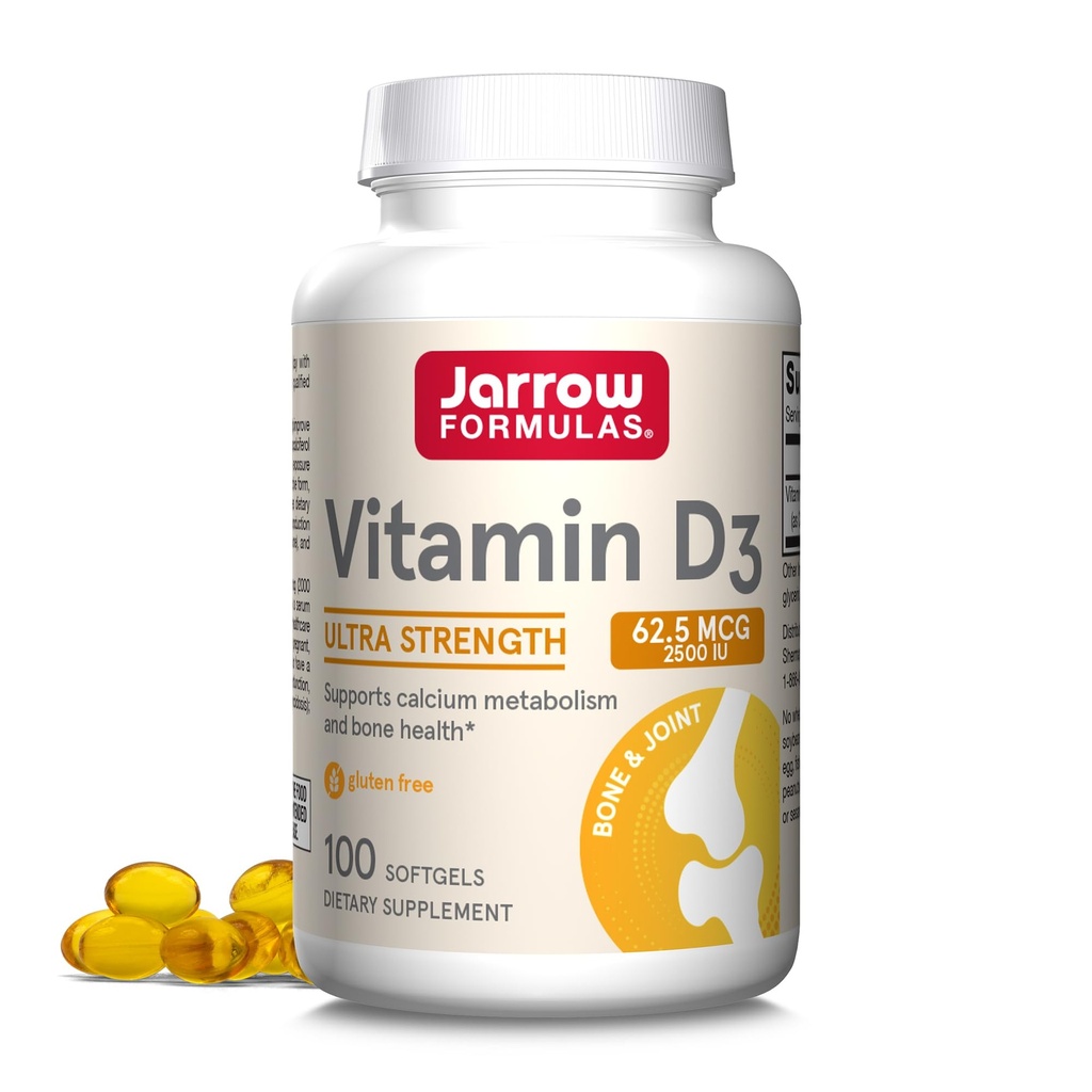 Jarrow Formulas Vitamin D3 62,5 mcg (2.500 IE) - 100 Servere (Softels) - Knoglesundhed, immunforsvar & Calcium Metabolisme Support - D-vitamin supplement - D3 Vitamin - 2500 D-vitamin - Gluten Free