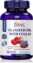 Flaxseed Oil med CO Q- 10 (Daglig antioxidant og cardiovaskulær System Support), GMP, Natural Product Assn Certified, Made in USA - 400mg, 60 Softgels