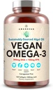 AMANDEAN Vegan Omega 3 tillæg. Premium Fish Oil Alternative. Alger DHA & EPA. Carrageenan Free Softels. Alger essentielle fedtsyrer. Plantebaseret hjerte, hjerne, øje, hud, immunforsvar. (120ct)
