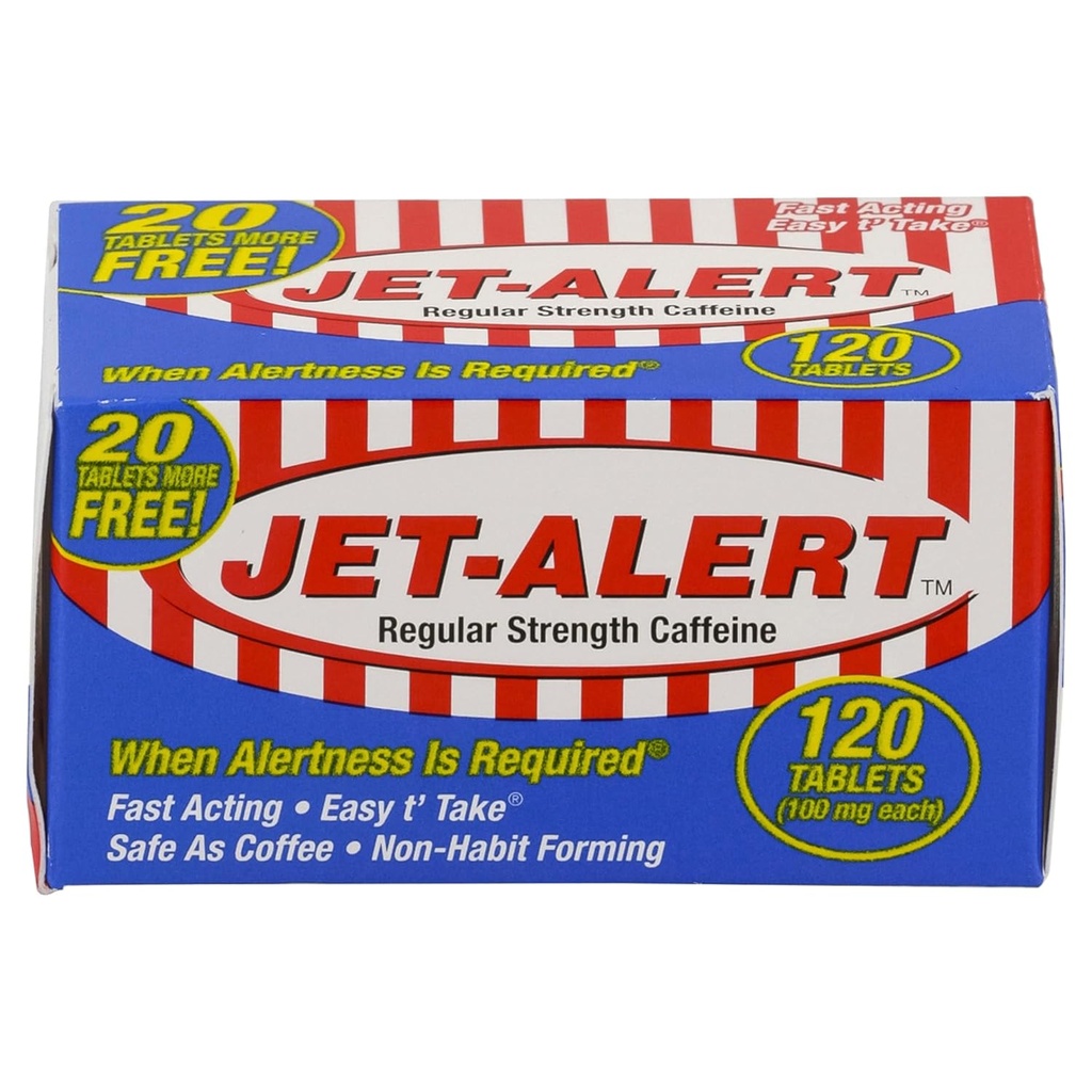 Jet- Alert Regelmæssig styrke Koffein 100 mg tabletter, værdi størrelse, 120 greve (pakke med 3)