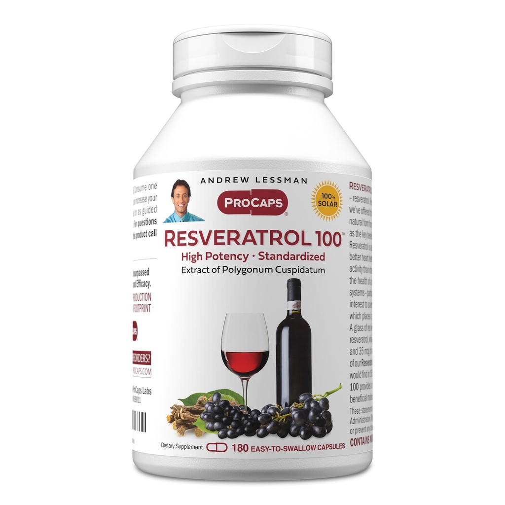 ANDREW LESSMAN Resveratrol- 100mg - 180 kapsler - Red Wine 's Beneficial, naturligvis Occurring Antioxidant, Uden alkohol. Tilsætningsstof fri