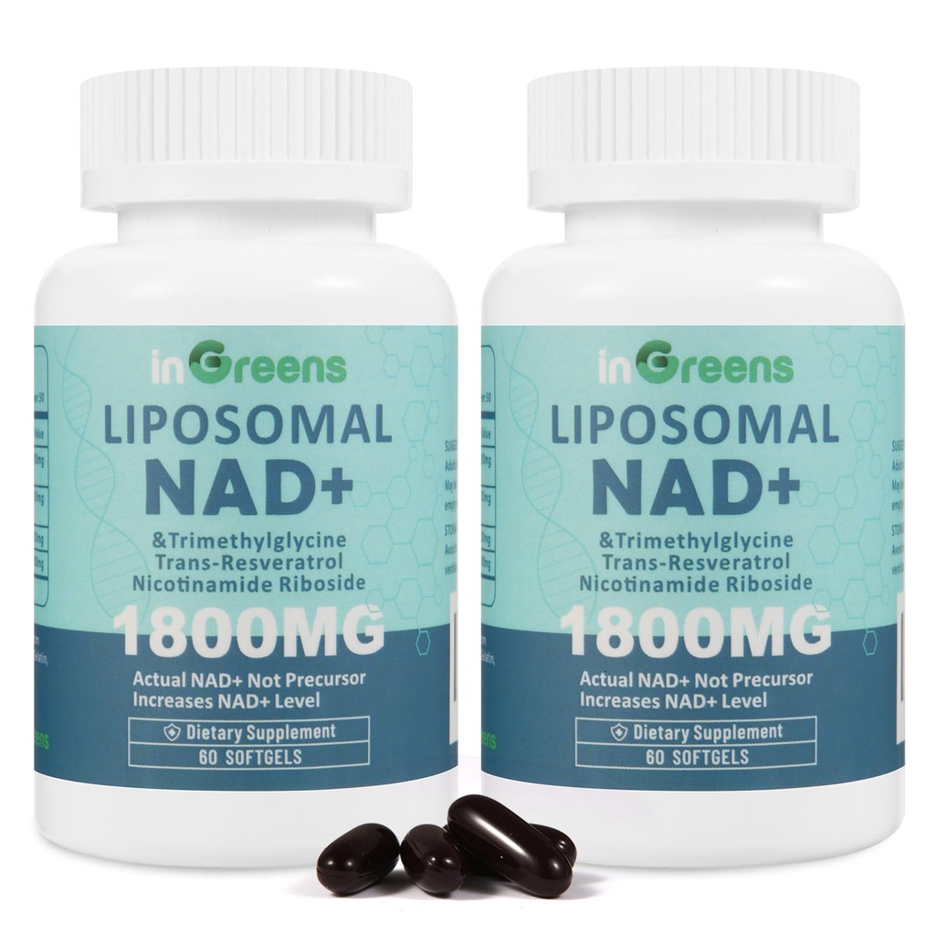 Liposomal NAD + Supplement 1800 mg med Nicotinamid Riboside, Trans Resveratrol, Trimethylglycins Replacement NMN, Boost NAD +, Aging Defense Medicular Cellular Energy, 120 Softgel