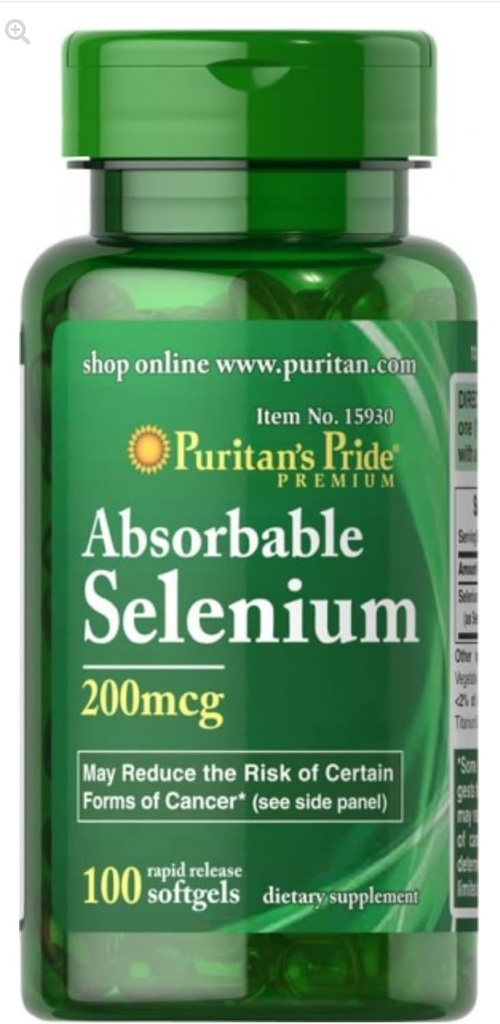 Puritans Pride Selenium 200 mcg Tablets, 100 Greve