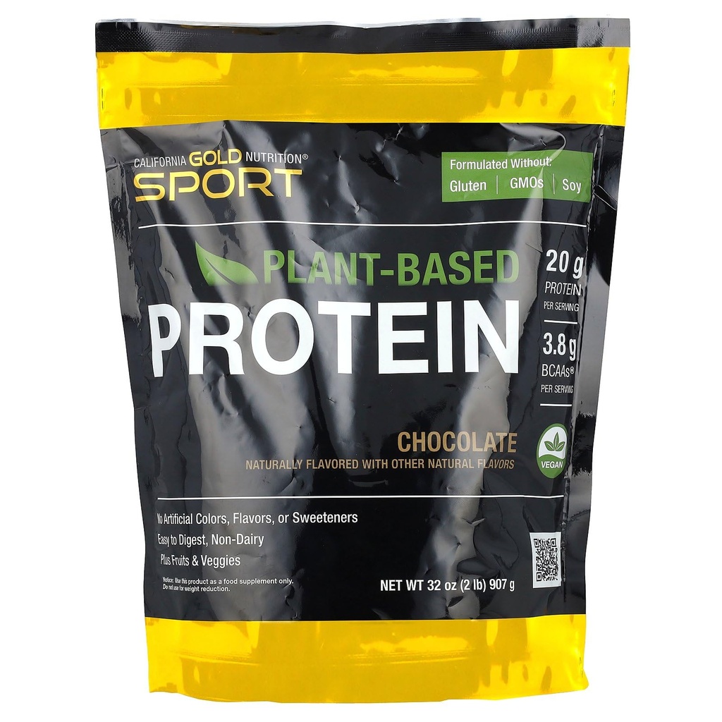 California Gold Nutrition Sport, Plantbased Protein med Organic Brown Rice Protein Koncentrat, Flaxseed, Chia Seed, Chokolade, 2 LB (907 g)