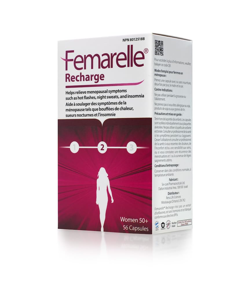 Femarelle ® Recharge - Menopause Supplement for kvinder - Klinisk Proven Menopause Relief - Hot Flashs, Night Sweats, Sleep & Libido Support Indenfor 1. Måned, Gluten- Free, GMO- Free & Hormone Free