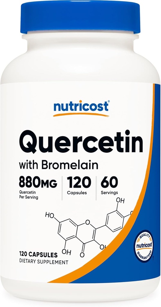 Nutricost Quercetin med Bromelain, 880mg Quercetin + 165mg Bromelain Per Servering, 120 Kapsler, 60 Servering (2 Caps Per Servering) - Vegetar, Non- GMO & Gluten Free