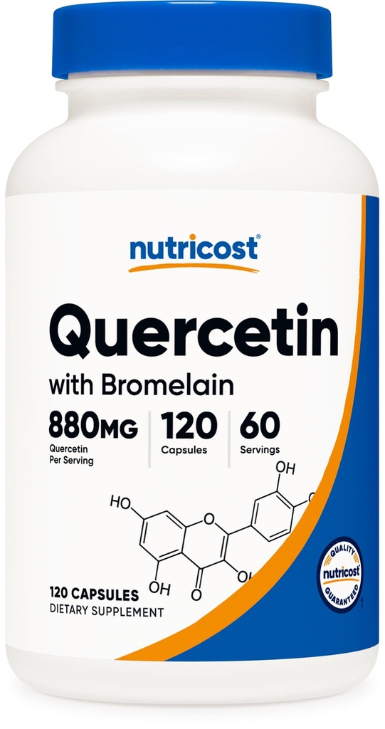 Nutricost Quercetin med Bromelain, 880mg Quercetin + 165mg Bromelain Per Servering, 120 Kapsler, 60 Servering (2 Caps Per Servering) - Vegetar, Non- GMO & Gluten Free