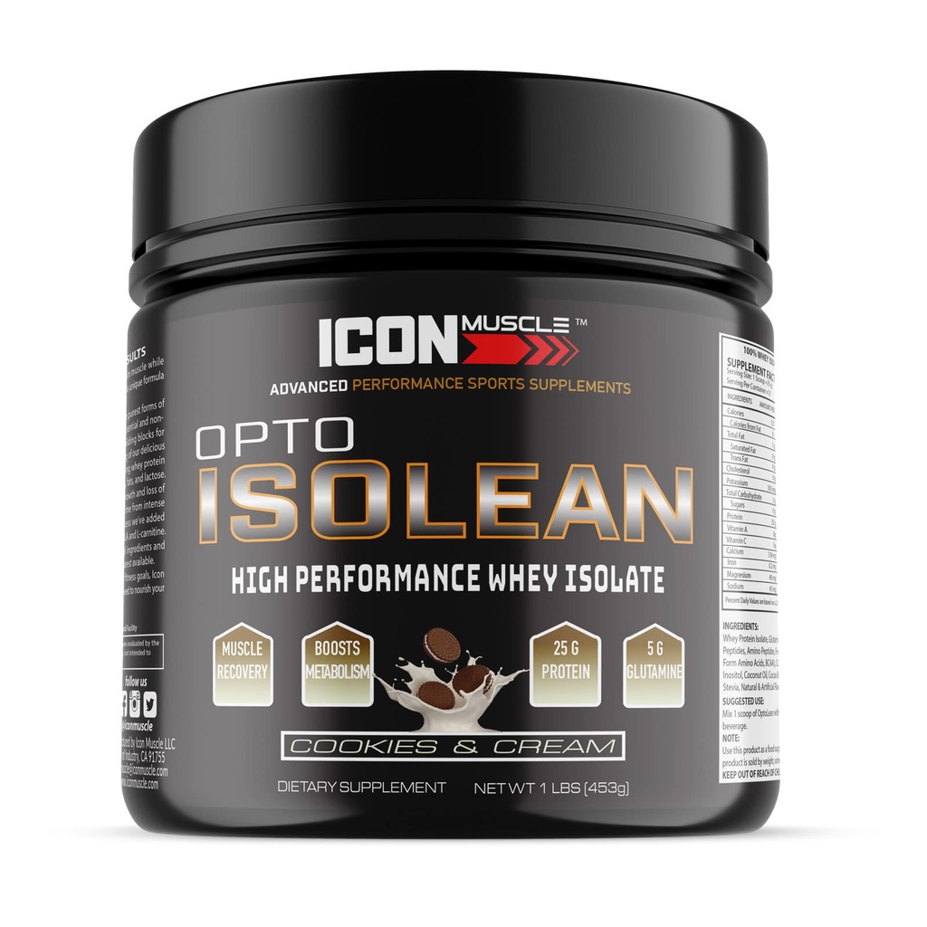 Isolean Whey Protein Isolate Powder, Vanilla, Chocolate, Strawberry, Cookies & Cream, Saltet Caramel, Chokolade Peanut Butter, 1 Pound (Cookies & Cream)