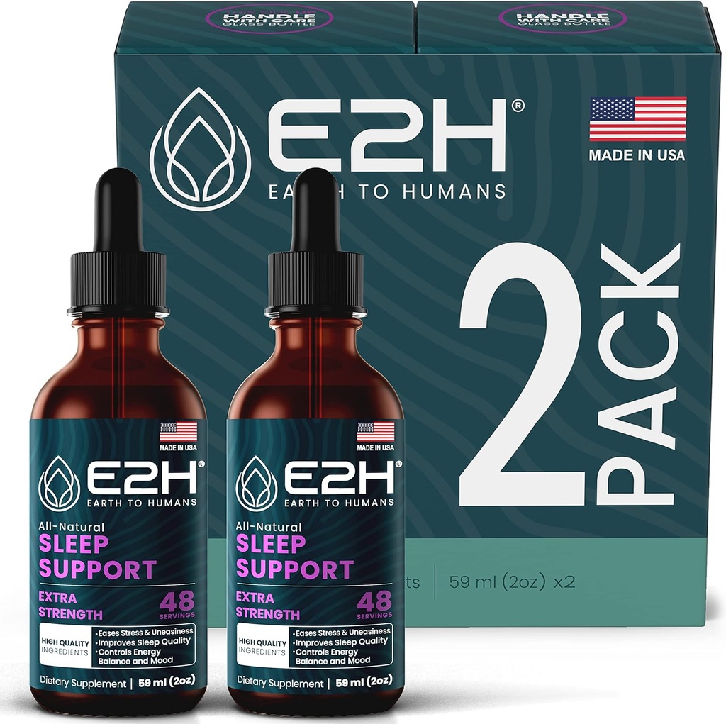 E2H Natural Sleep Aid - Flydende Melatonin med kamille, Theanin - Sleep Better, Deeper, Længere - Vegan, Gluten Free - Giver stress Relief (2 flasker)