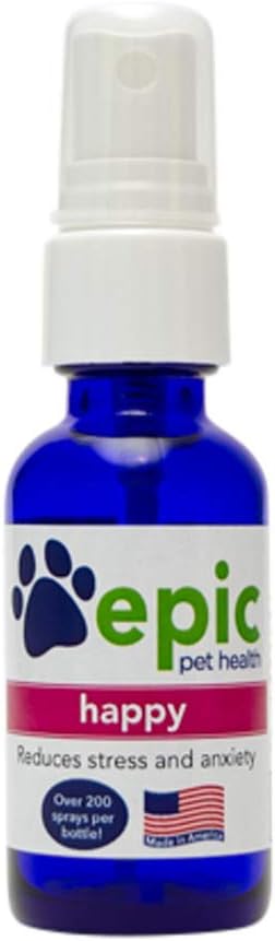 Happy - All Natural Liquid Spray Supplement - Eases Separation Angst, Hjælper med Vet Besøg, Rejser, Grooming, Tab af en ven (Spray 1 oz)