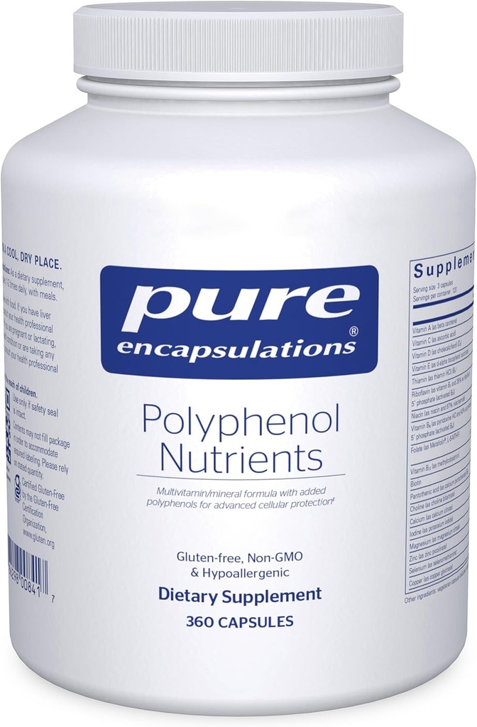 Pure indkapslinger Polyphenol Nutrienter • 124; Hypoallergen Nutrient Dense Multivitamin / Mineral Formel • 124; 360 Kapsler