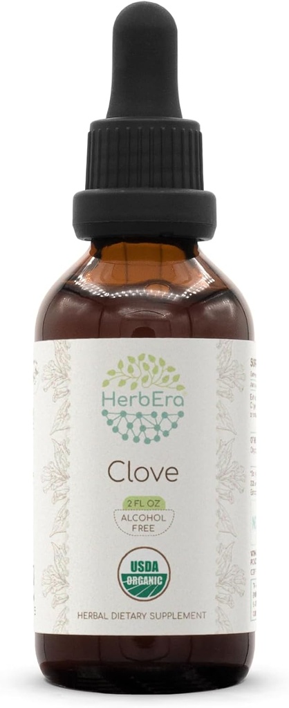 HerbEra Clove B60 USDA Organic Tincture | Alcohol-Free Extract, High-Potency Herbal Drops, Immune System Health | Certified Organic Clove (Syzygium Aromaticum) Dried Flower Buds (2 fl oz)