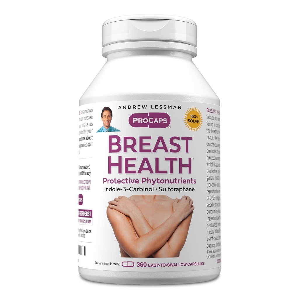 ANDREW LESSMAN Breast Health 360 Kapsler - Giver beskyttende elementer til naturlig støtte af Delicate Tissue of The Breast, med Indole-3-Carbinol, Sulforaphane, Green Tea Extract, og mere
