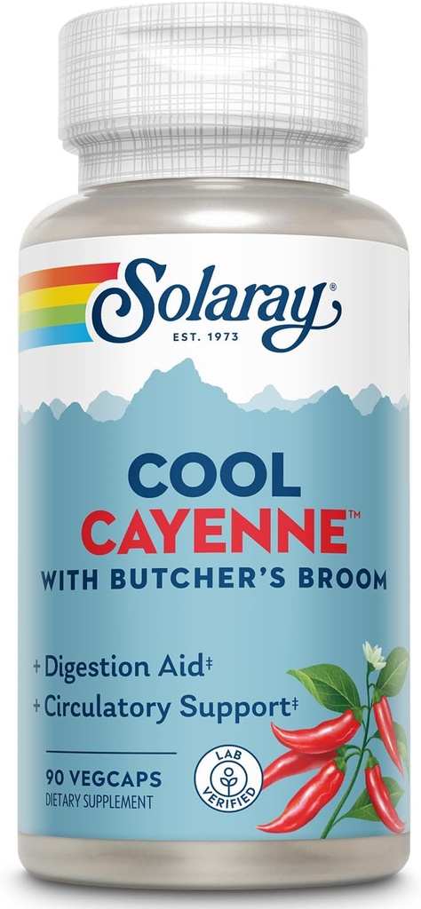 SOLARAY Cool Cayenne Pepper 40.000 HU med slagtere Kost til sund cirkulation Support