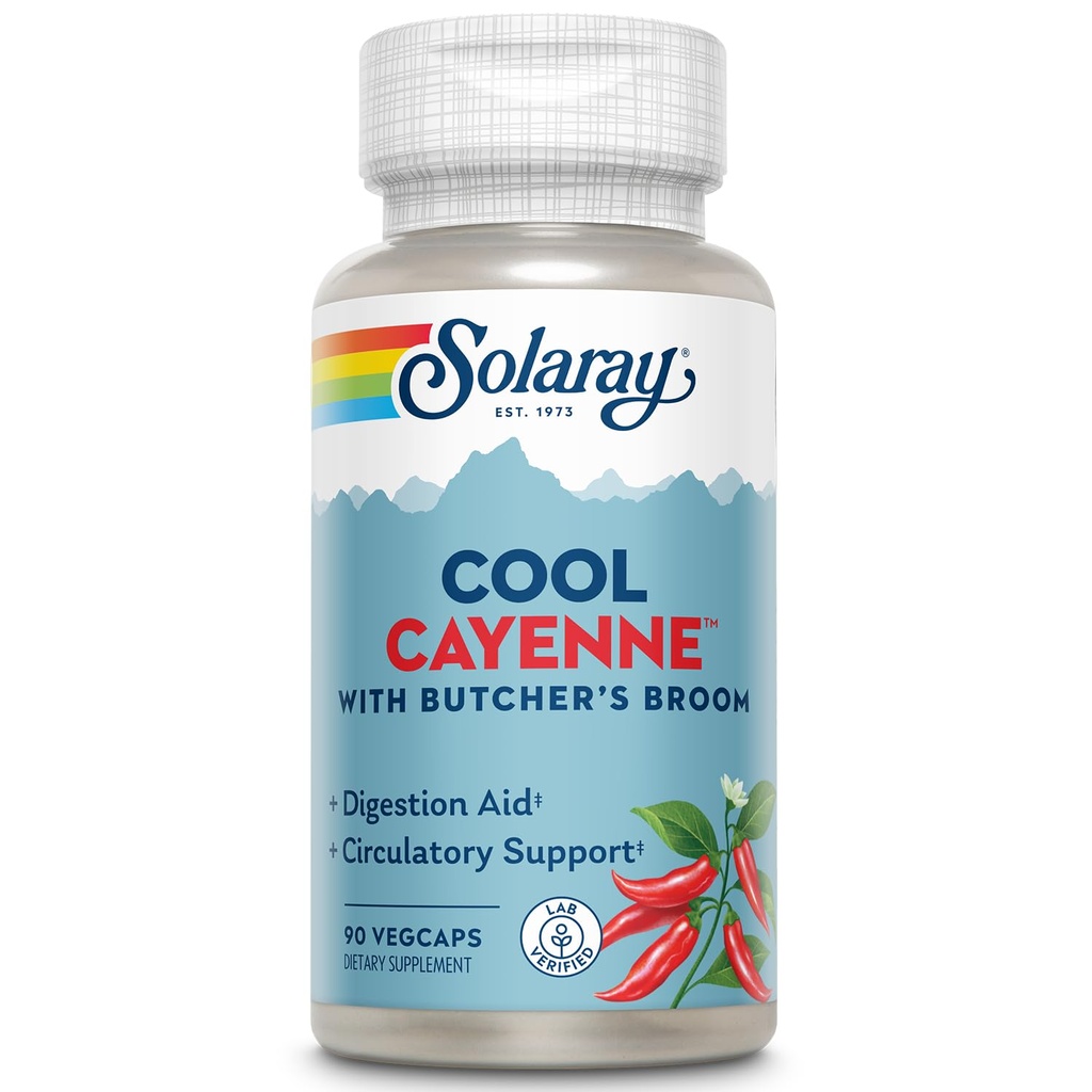 SOLARAY Cool Cayenne Pepper 40.000 HU med slagtere Kost til sund cirkulation Support