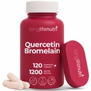 LongLifeNutri Quercetin 1000mg med bromelain 200mg - 120 Vegetariske Kapsler, Organic Dihydrat Complex for Joint Mobility & Respiratory Balance, 2- måned Supply, GMP Certified, Made in USA