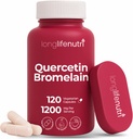 LongLifeNutri Quercetin 1000mg with Bromelain 200mg - 120 Vegetarian Capsules, Organic Dihydrate Complex for Joint Mobility & Respiratory Balance, 2-Month Supply, GMP Certified, Made in USA