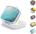 Lille pilleæske til purse, Portable pill Organizer til Medicin Fish Olies Vitaminer, Metal Cute Travel pung Pocket Pill Case Container Holder (rektangel Marble)