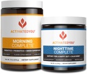 AKTIVATEDYR Morgen Komplet Prebiotika, Probiotika, og Green Superfoods (Citrus Medley) & Nighttime Complete, Ashwaghanda (Raspberry Lemonade), 30 Servere