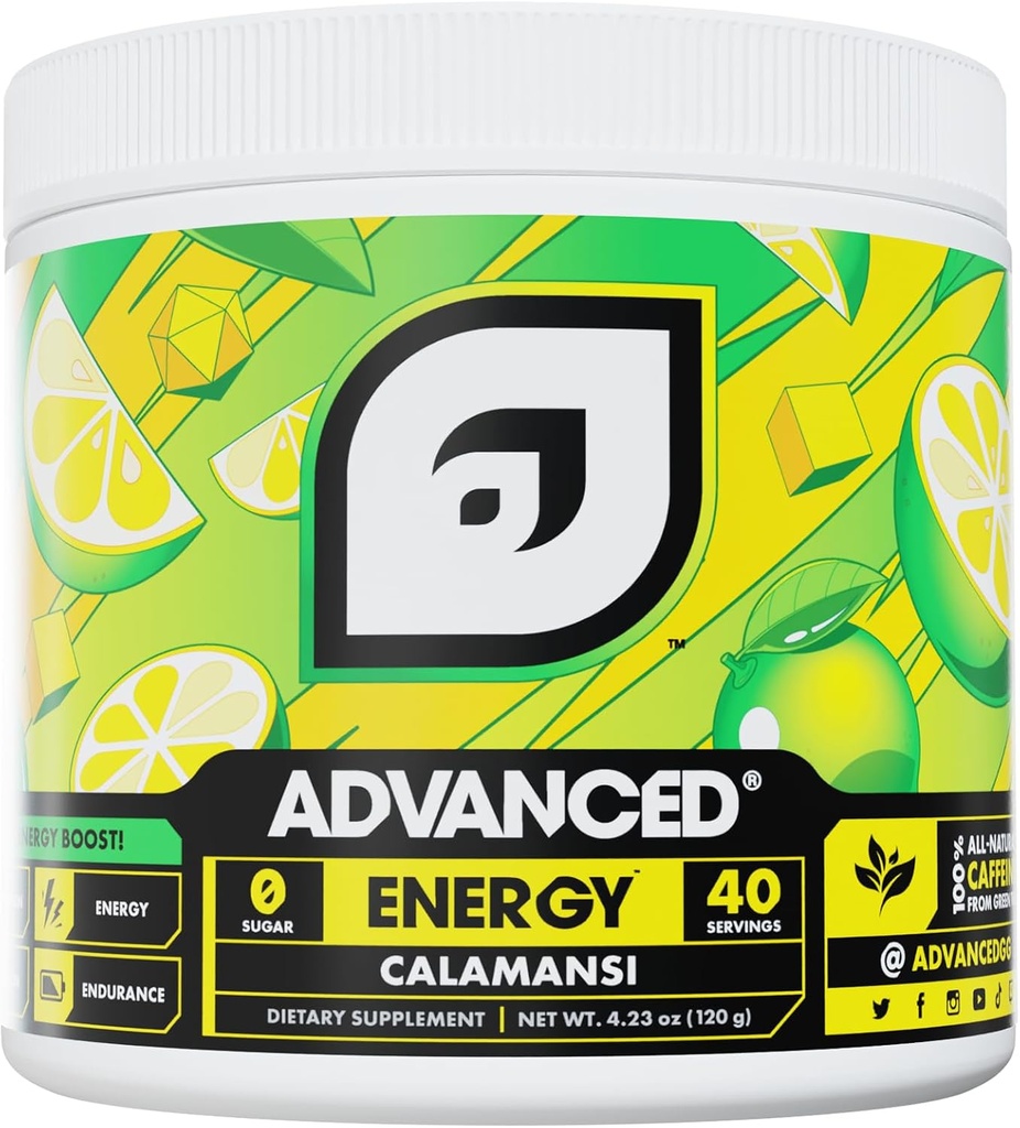 Advanced Energy - Energy Boosting Formel med elektrolyter til hydrering - L- Theanine til at bekæmpe jitters - Sukker Free & Keto Friendly - Ingen maltodextrin (40 Servere) (Calamansi)