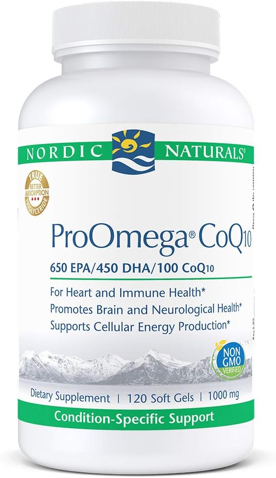Nordic Naturals ProOmega CoQ10 - Fish Oil, 650 mg EPA, 450 mg DHA, 100 mg CoQ10, fremmer neurologisk sundhed og cellulær energiproduktion *, 120 Soft Gels
