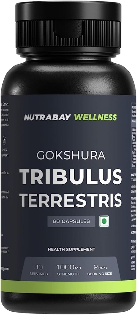 Wellness Tribulus Terrestries (Gokshura) - Natural Support for Energy, Performance & Stamina & Muscle Growth - 1000 mg, 60 Veg kapsler