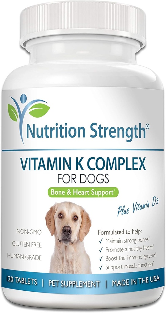 Vitamin K til hunde, Vitamin K1 & K2 (MK4 & MK7) + Vitamin D3, Hjælp med at vedligeholde stærke knogler, Fremme sundt hjerte, Boost immunsystem, Support Muskelfunktion, 120 tyggetabletter
