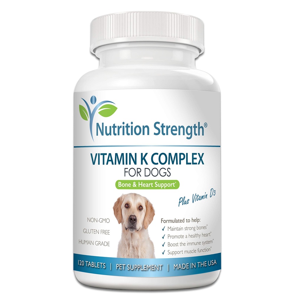 Vitamin K til hunde, Vitamin K1 & K2 (MK4 & MK7) + Vitamin D3, Hjælp med at vedligeholde stærke knogler, Fremme sundt hjerte, Boost immunsystem, Support Muskelfunktion, 120 tyggetabletter