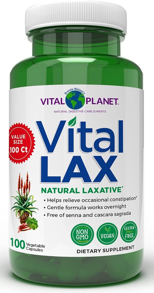 Vital Planet - Vital Lax Natural Laxative Cleanse supplement til lejlighedsvis obstipation, med Magnesium Hydroxid, Slippery Elm, Aloe, og Triphala til støtte af tarmregularitet 100 kapsler