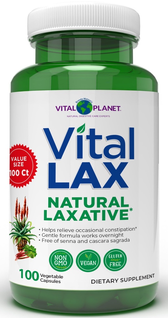 Vital Planet - Vital Lax Natural Laxative Cleanse supplement til lejlighedsvis obstipation, med Magnesium Hydroxid, Slippery Elm, Aloe, og Triphala til støtte af tarmregularitet 100 kapsler