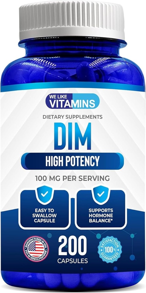 Vi kan lide vitaminer DIM 100mg 200 kapsler - 200 dages forsyning - Diindolylmethan DIM Supplement for støtte med sunde østrogen og hormon niveauer