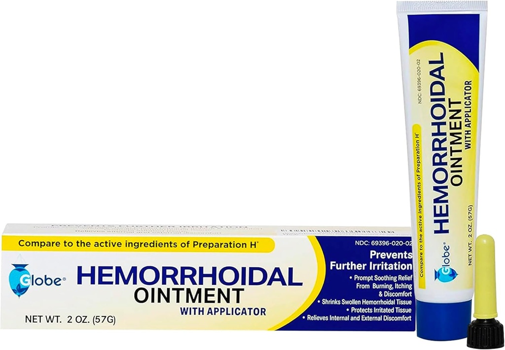 Globe hæmoridal salve w / Applicator, Phenylephrin HCl, Petrolatum Mineral Oil, Maksimal styrke Formel for brænding, discomfort & Itching, 2 oz