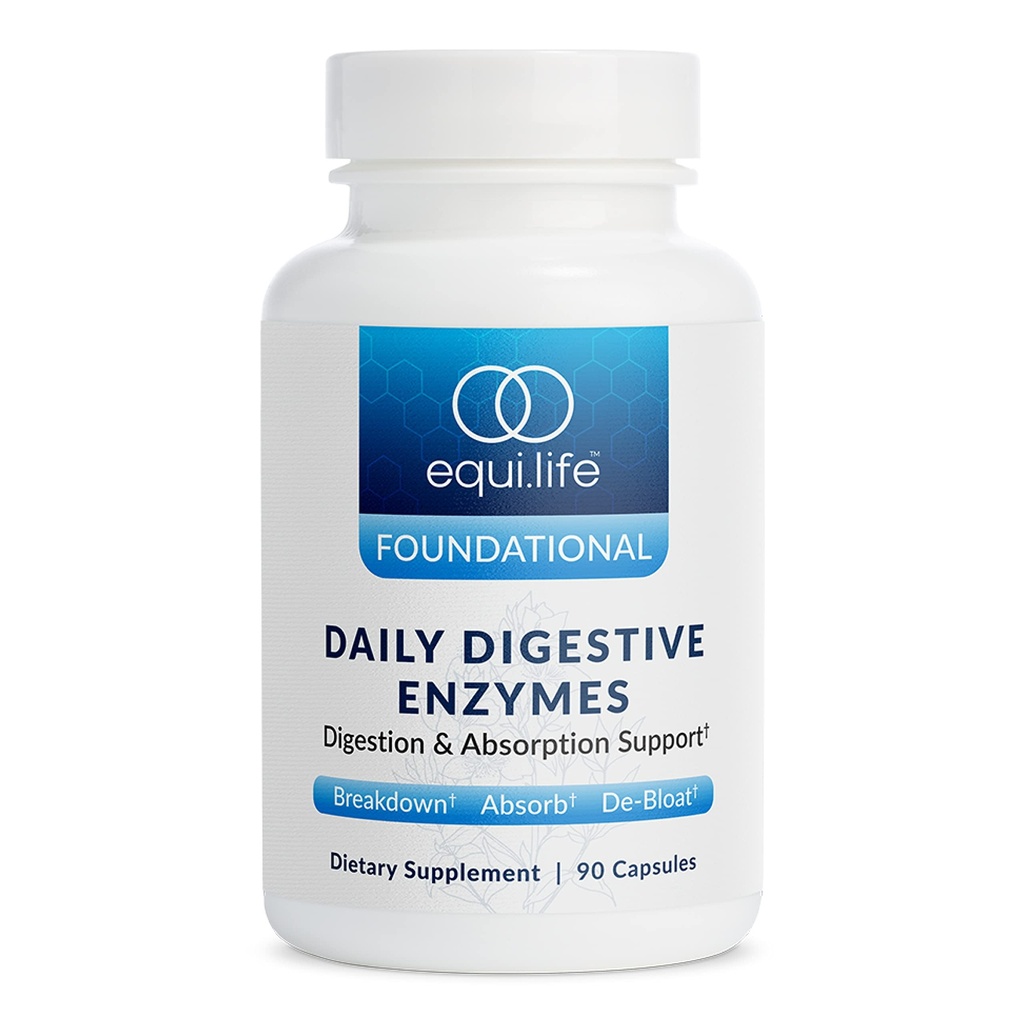 Equilife Daglig fordøjelsesenzym tillæg med bromelain, lactase og Lipase, understøtter fordøjelse af protein, fibre, kulhydrater og fedtstoffer, Gluten Free, Vegan, Non- GMO, 90 Kapsler