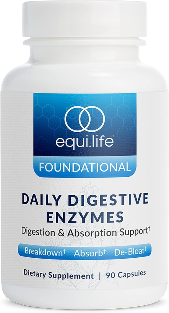 Equilife Daglig fordøjelsesenzym tillæg med bromelain, lactase og Lipase, understøtter fordøjelse af protein, fibre, kulhydrater og fedtstoffer, Gluten Free, Vegan, Non- GMO, 90 Kapsler