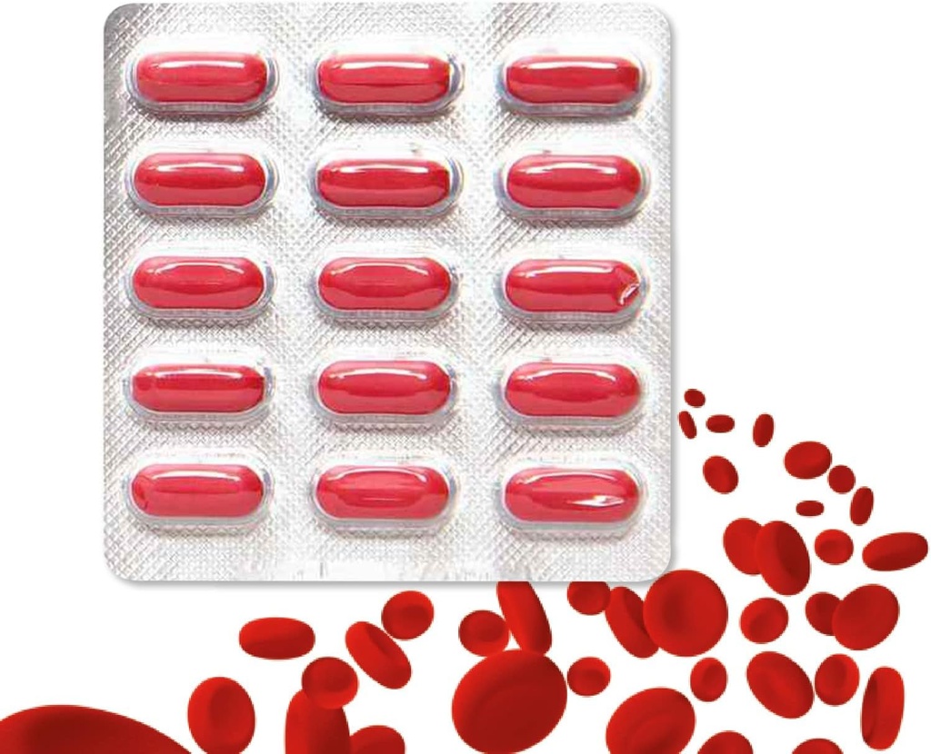 Jern, folinsyre supplement, C-vitamin & Vitamin-B12; understøtter blodopbygning, immunitet og energi