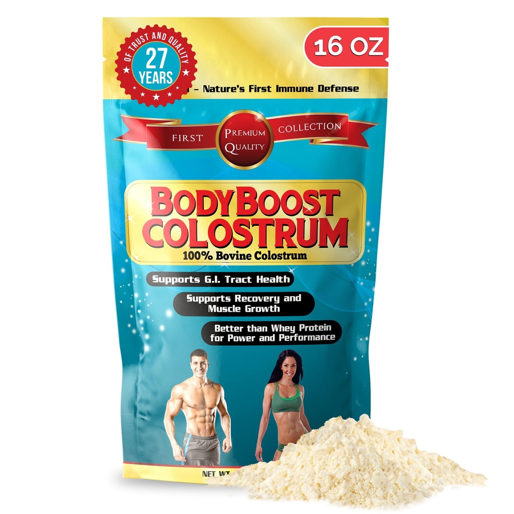 BodyBoost Whole Colostrum, 100% Bovine Colostrum Powder, Immunbooster med immunoglobulin & Lactoferrin, Græs Fed Colostrum til Gut Health, 16 oz