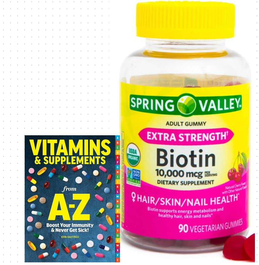 Spring Valley Biotin 10,000mcg Vegetarisk Gummy supplement, 90ct + bedre guide Vitamin kosttilskud