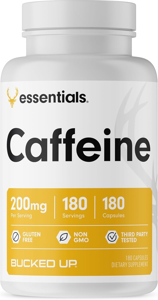 Bucked Up Koffein 200mg Per Servering, Essentials (180 Servere, 180 Kapsler)